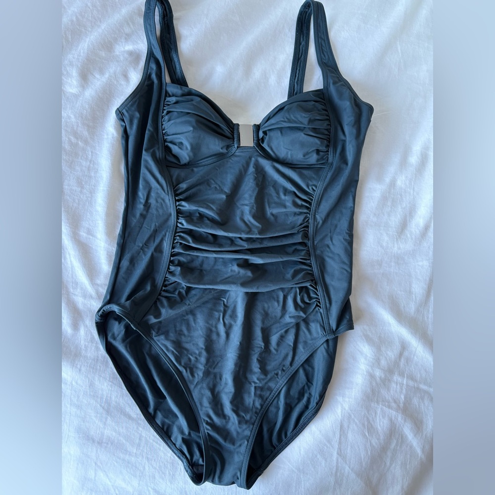 Calvin Klein Deep Green/Navy Swimsuit with Silver Accent